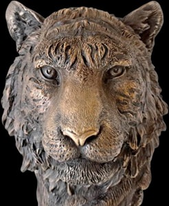 Detaljeret tigerhoved i bronze – naturtro kunstfigur